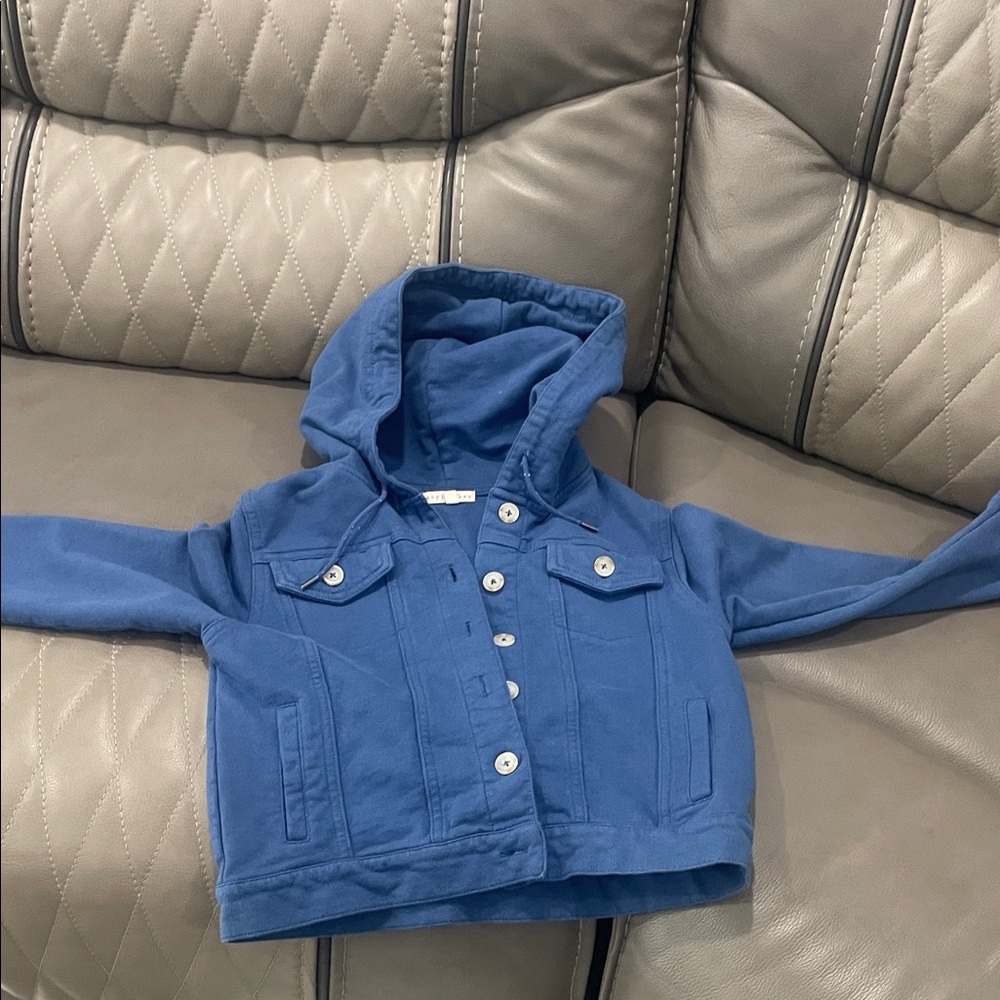 NWOT Girls Royal Blue Hooded Trucker Jacket - Soft Knit - Size M